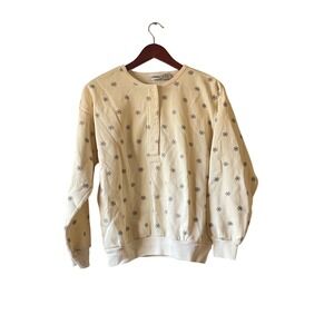Vintage snowflake Print Henley Sweatshirt Women's Size M Cream Long Sleeve